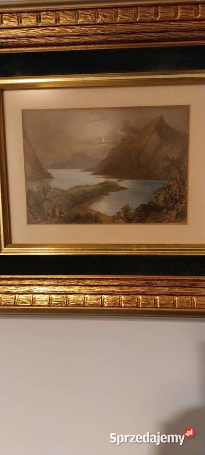 Obraz pejzażowy w bogatej złoconej ramie styl