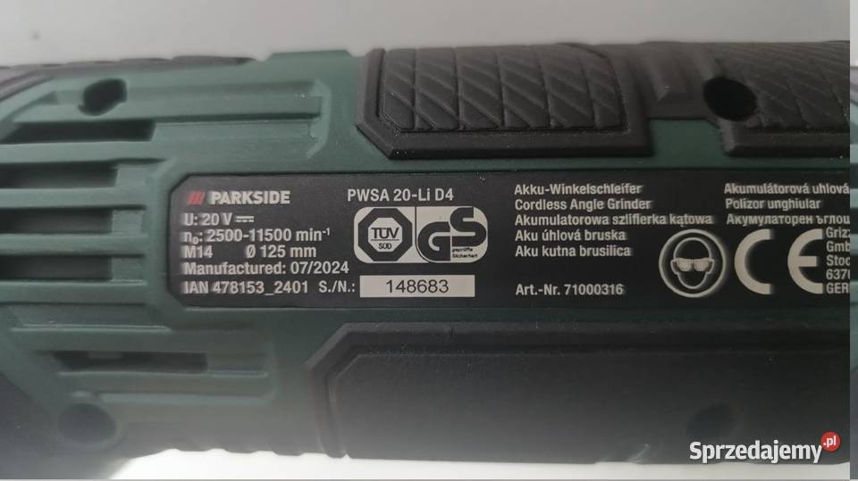 Szlifierka kątowa PARKSIDE 20V Katowice