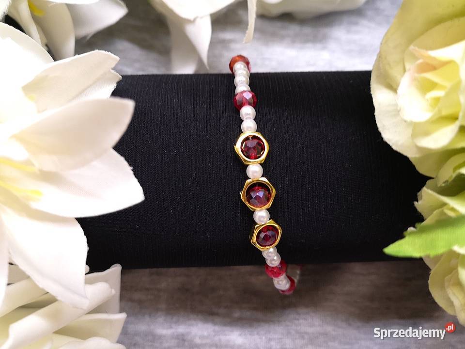 Bransoletka damska z perłowymi czerwonymi Bransoletki Kielce