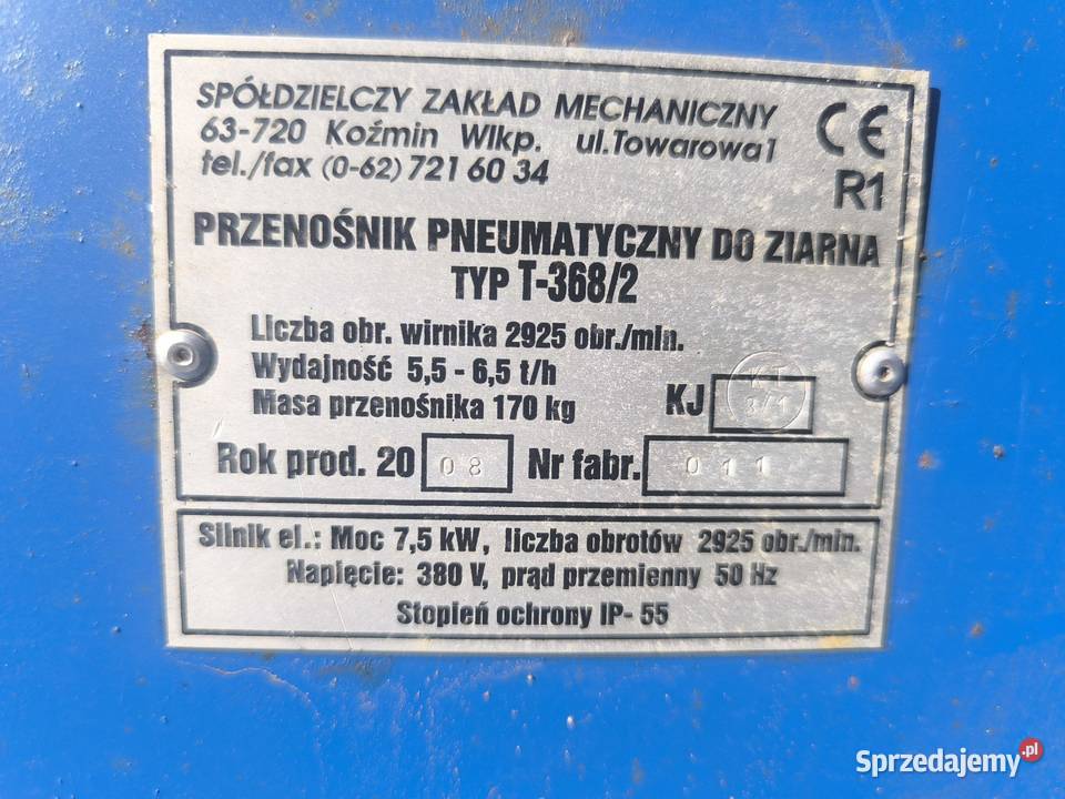 Przenośnik pneumatyczny dmuchawa do zboża 75kW Jeżówka