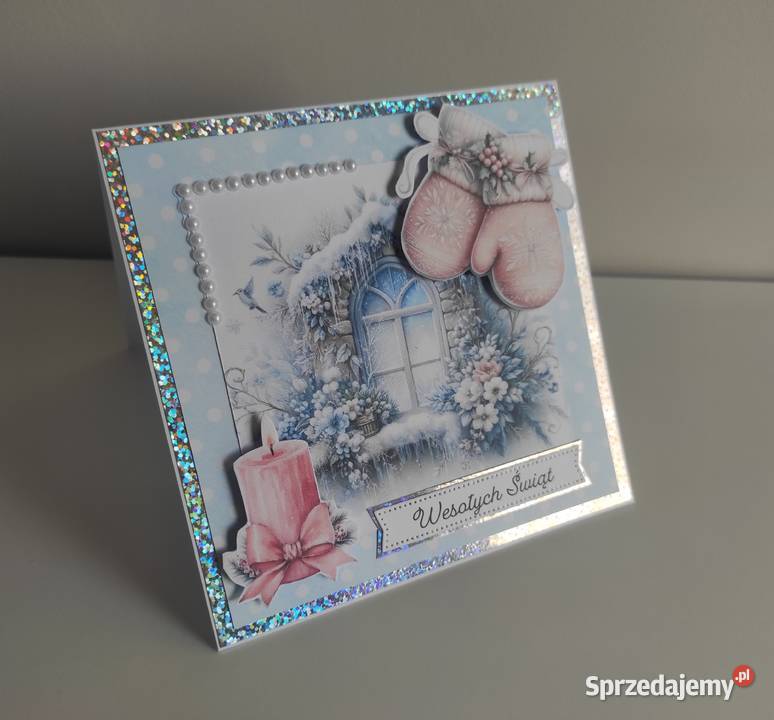 Kartka ręcznie robiona handmade świąteczna Boże Łódź