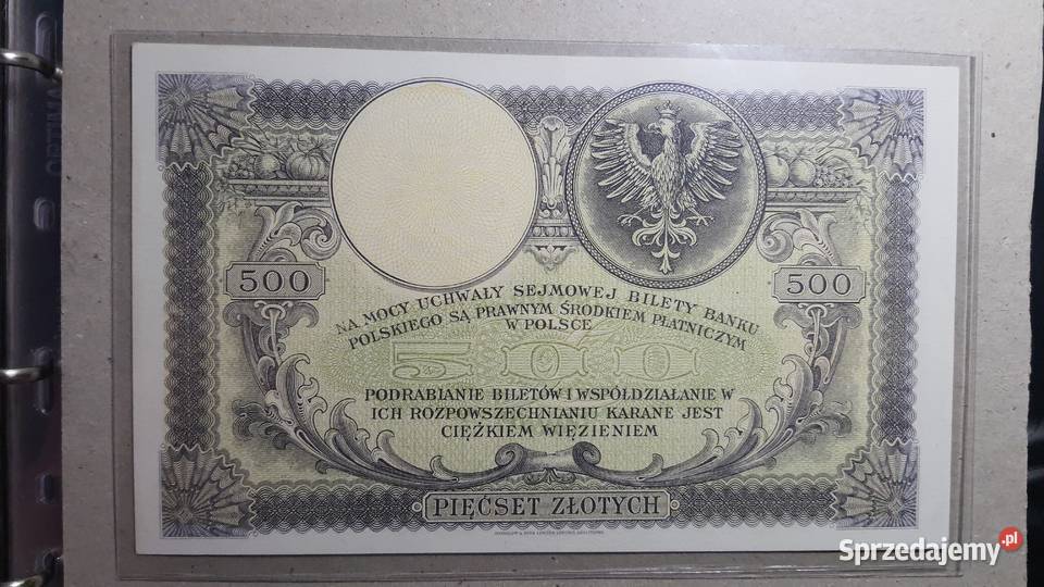 RARYTAS 500 ZŁOTYCH 1919 UNC Antyki, Sztuka, Kolekcje mazowieckie Warszawa sprzedam