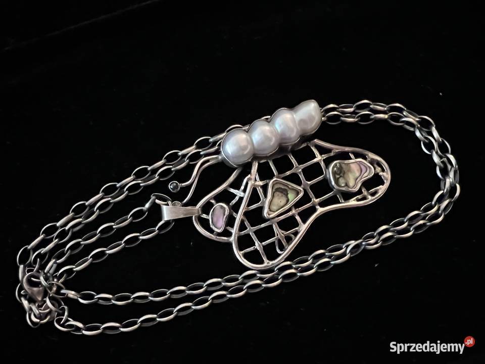 Srebrny wisior broszka motyl perły akwamaryn Wisiorki Warszawa