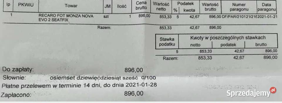 Fotelik Recaro Monza Nova 1536 ISOFI PROMOCJA X Warszawa sprzedam
