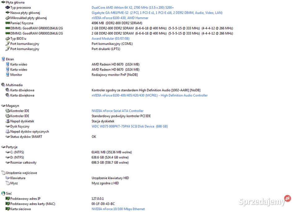PC Gigabyte GAM61PMEAMD Athlon 64 X2Radeon HD Elektronika