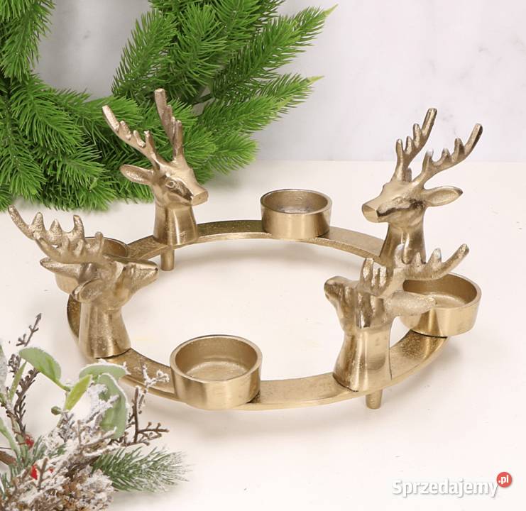 Świecznik świąteczny z reniferami złoty Boże Narodzenie Skierniewice