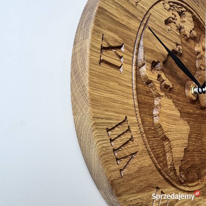 Dębowy zegar ścienny 30 Mapa Świata Cichy Trzcinka
