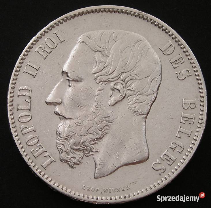 BELGIA 5 FRANKÓW 1873 LEOPOLD II SREBRO Łódź