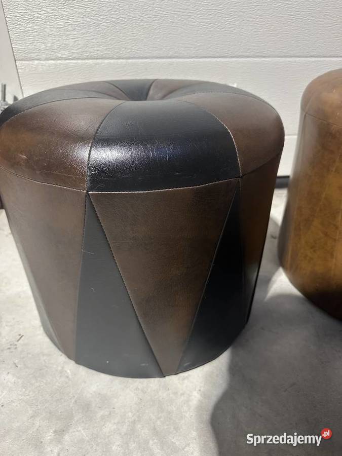 Ładna okrągła pufa ze skóry Sławoszewek