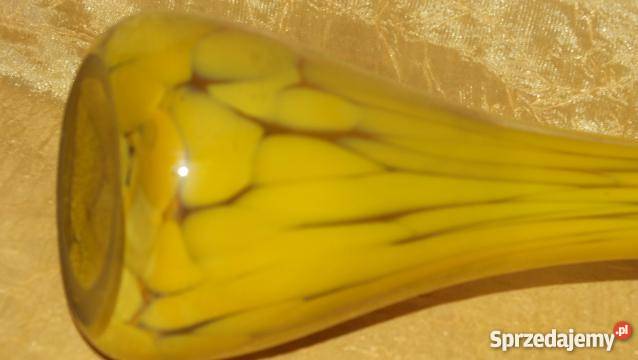 Piękny żółty wazon ze szkła artystycznego PRL Inowrocław sprzedam