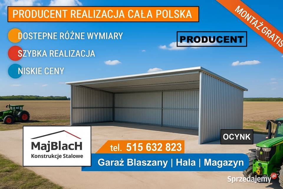 A49Duża Wiata Hala Garaż Blaszany RAL PRODUCENT Kętrzyn sprzedam