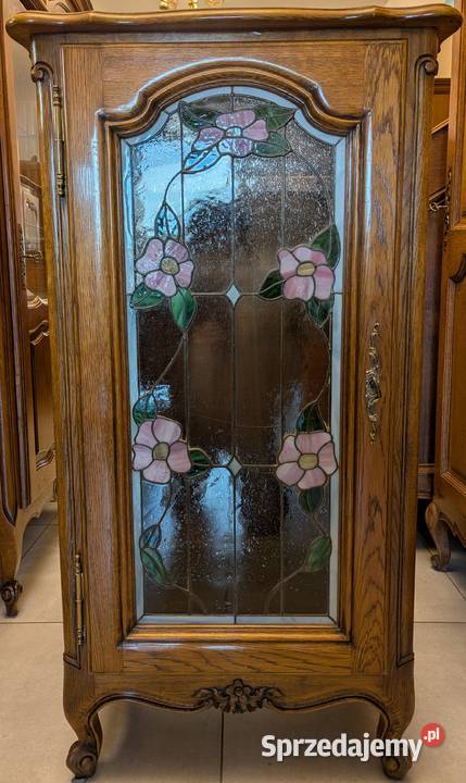 Piękna dębowa witryna udwikowska z witrażemsklep Dąbrowa Górnicza