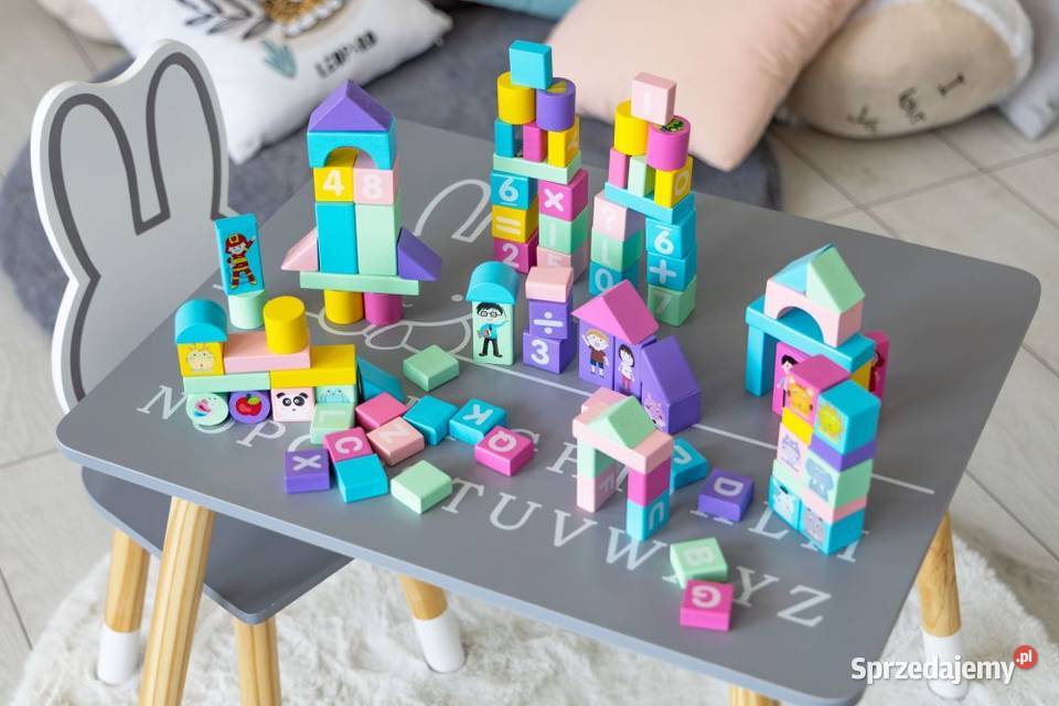 Drewniane klocki edukacyjne kolorowe 100 Ecotoys Klocki Bielsk Podlaski