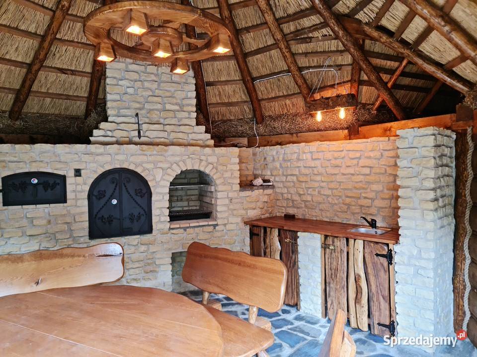Altana dach kryta trzciną strzechą grill Architektura ogrodowa Kielce