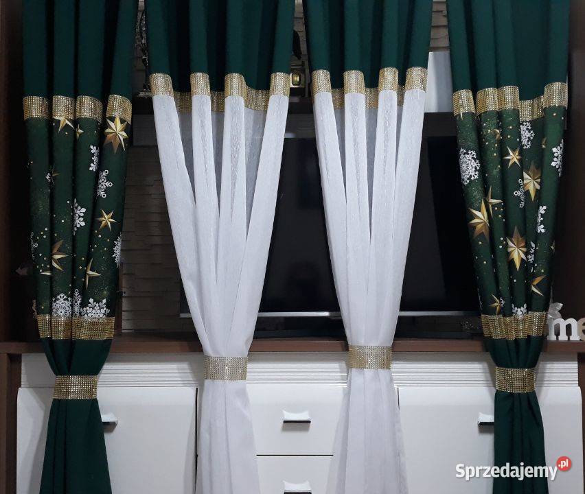 Zasłony świąteczne butelkowa zieleń 2 sztuki