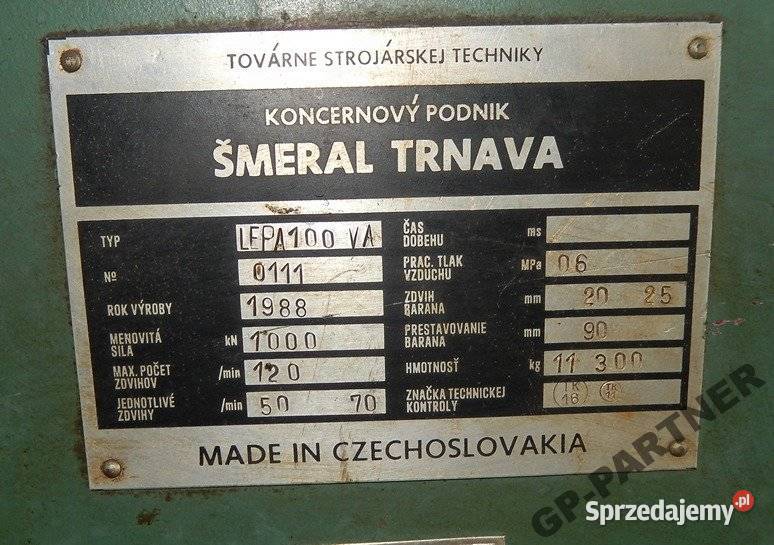 Prasa mimośrodowa LEPA 100 VA SUPER STAN 100 T wielkopolskie Pleszew sprzedam
