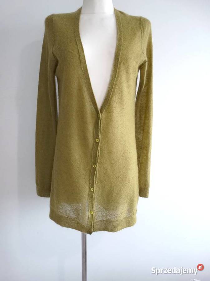 Sweter Kardigan Moherowy Wełniany Limonkowy długi Łomża