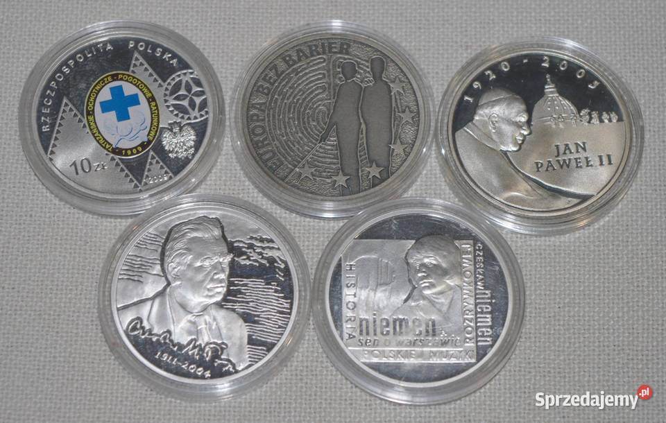 Monety srebrne 10 NBP zestaw 5 Płock
