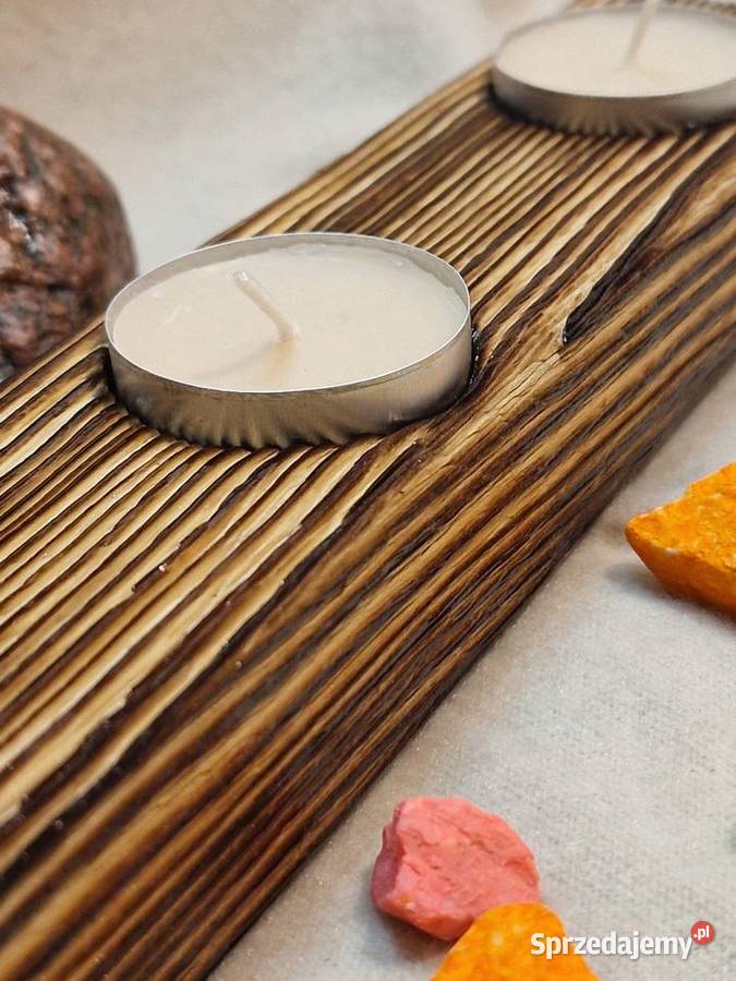 Świecznik Shou Sugi Ban drewno świerkowe Sępopol