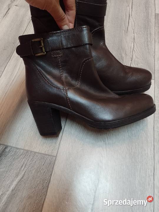 39 Real Leather Skórzane brązowe Botki biznesowe skóra