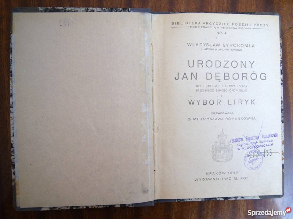 Władysław Syrokomla Urodzony Jan Dęboróg 1947 Rok wydania 1947 Parczew