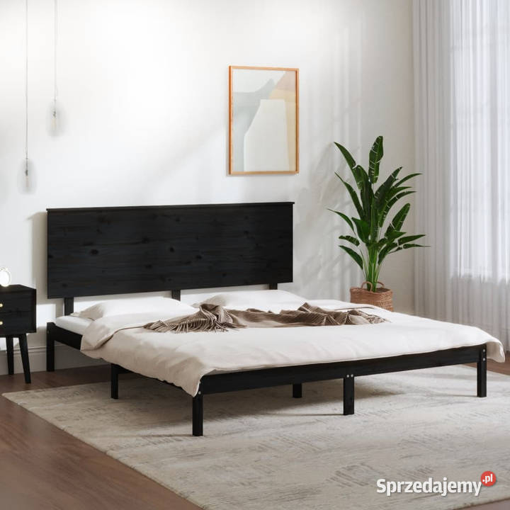 Rama łóżka czarna lite drewno sosnowe 200 x 200 Warszawa