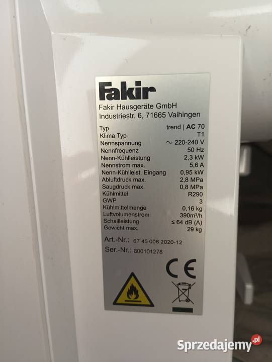 Klimatyzator przenośny Fakir ac70 trend sprzedam