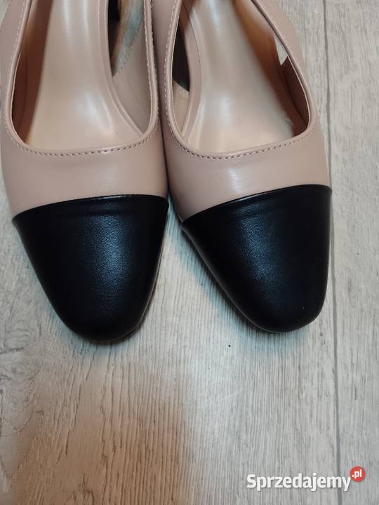 40 Beżowo czarne czółenka wieczorowe z odkrytą skóra ekologiczna Kraków sprzedam