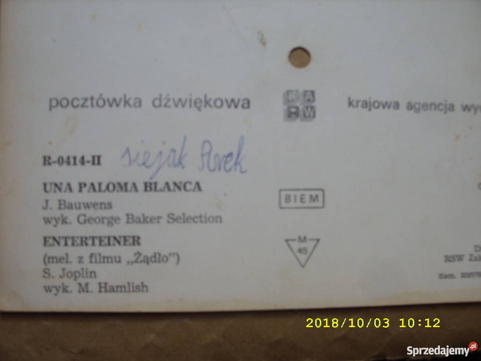 G BECKERUNA PALOMA BLANKA Pocztowka dzwiekowa