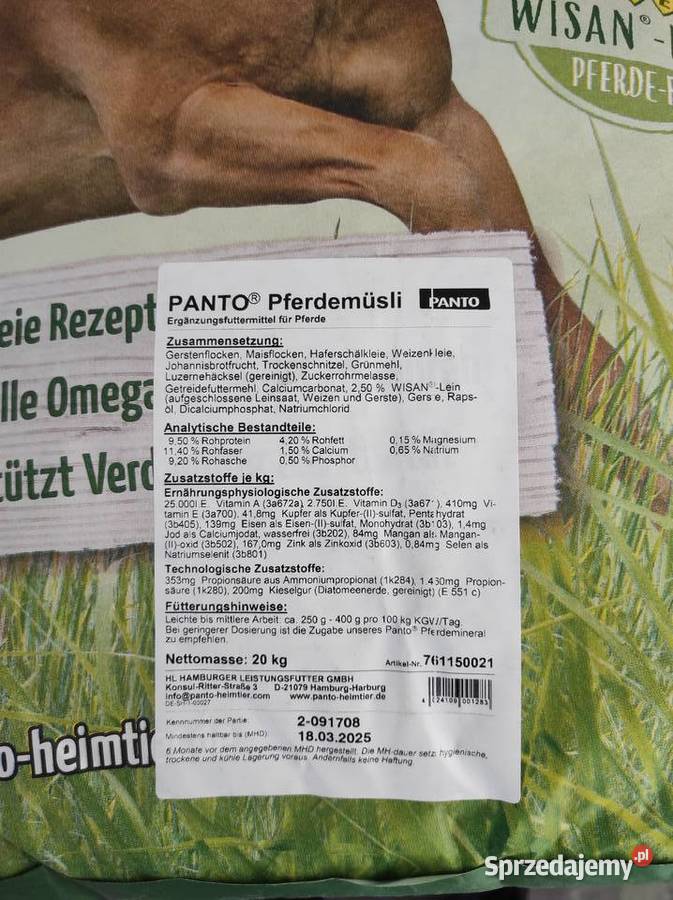 Pasz koni Pferde Musli 20 Panto Strzelce Wielkie