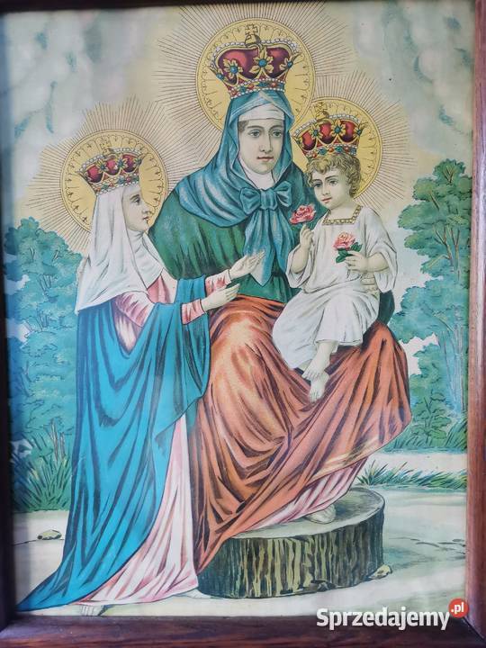 Stary duży przedwojenny obraz oleodruk Święta Katowice sprzedam