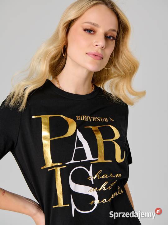 czarny tshirt z napisami Sinsay Olkusz