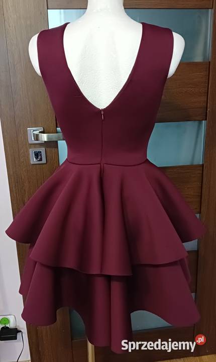Bordowa burgundowa elegancka piankowa sukienka Rozmiar 34(XS) Krosno