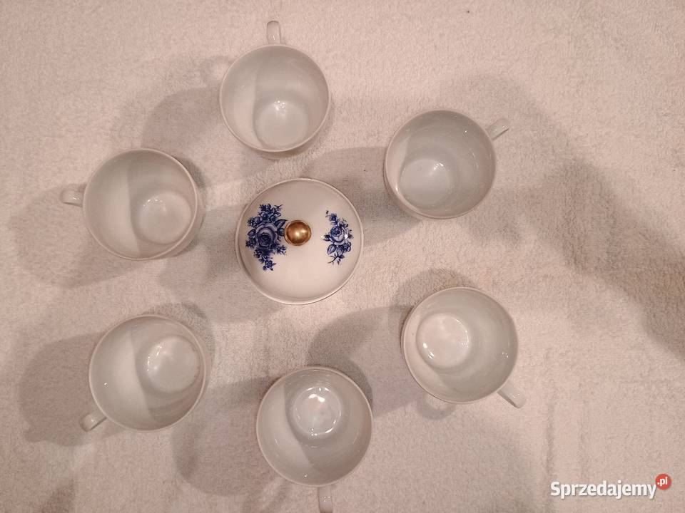 Filiżanki i cukiernica porcelanowe wielkopolskie Skrzydlewo