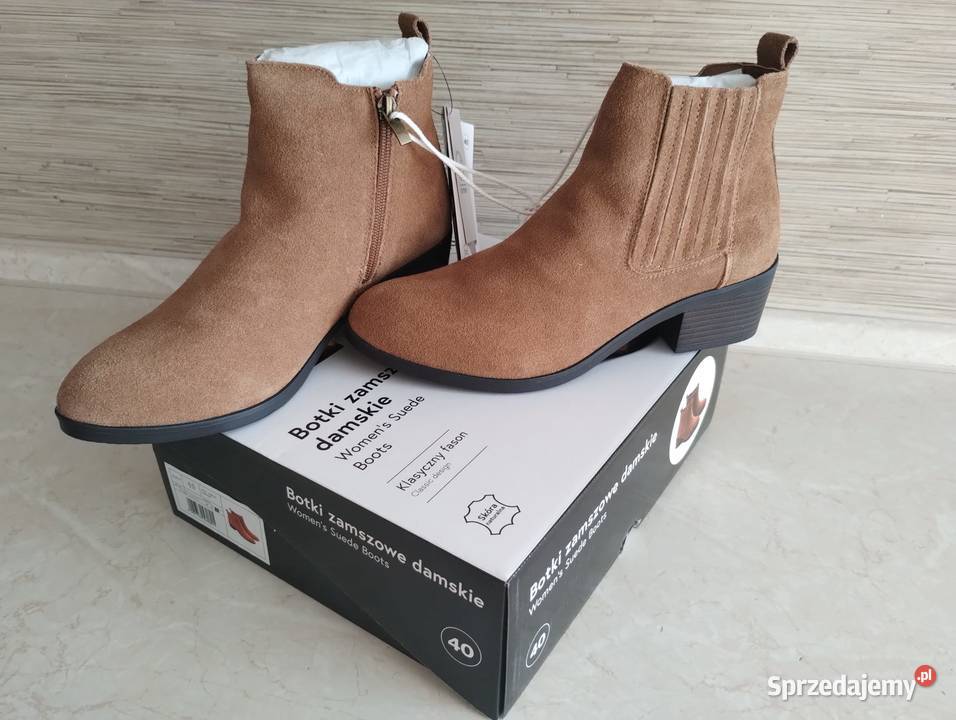 NOWE Buty damskie zamszowe botki JASNY BRĄŻ