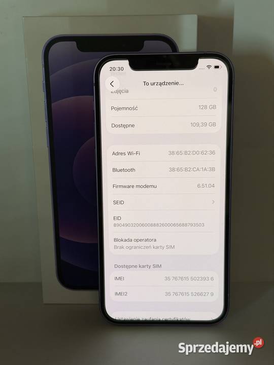 iPhone 12 128GB Fioletowy 100 Kondycja Kalisz