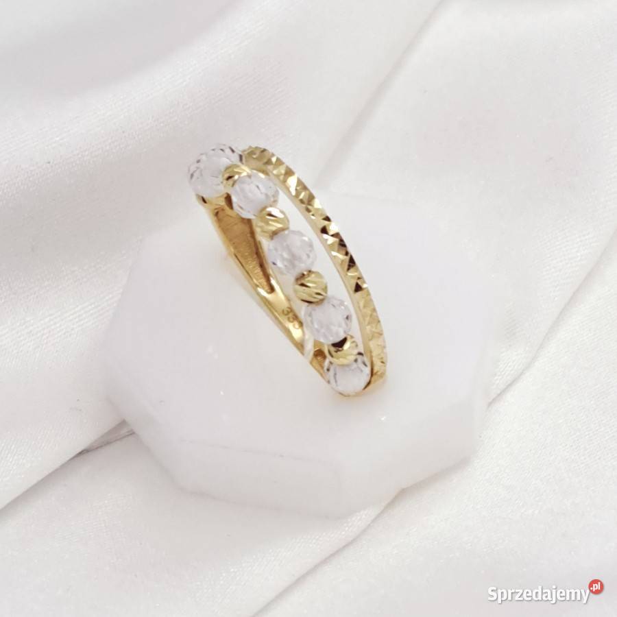 Pierścionek r10 Złoty pr333 Modern kwarc biały wielkopolskie Poznań
