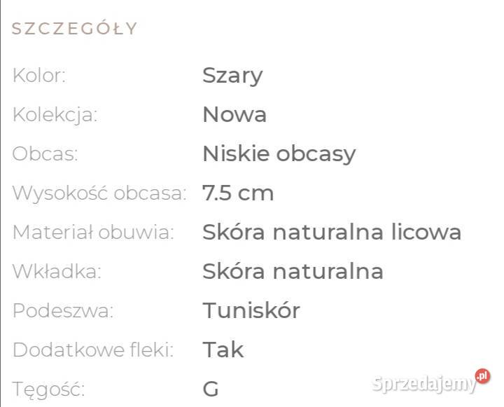 Śliczne perłowoszare skórzane czółenka na słupku 25cm podkarpackie Jarosław