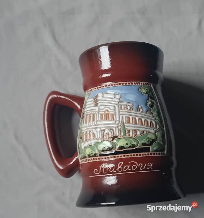 Ceramiczny szkliwiony kufel z CCCP z napisem Koźminek