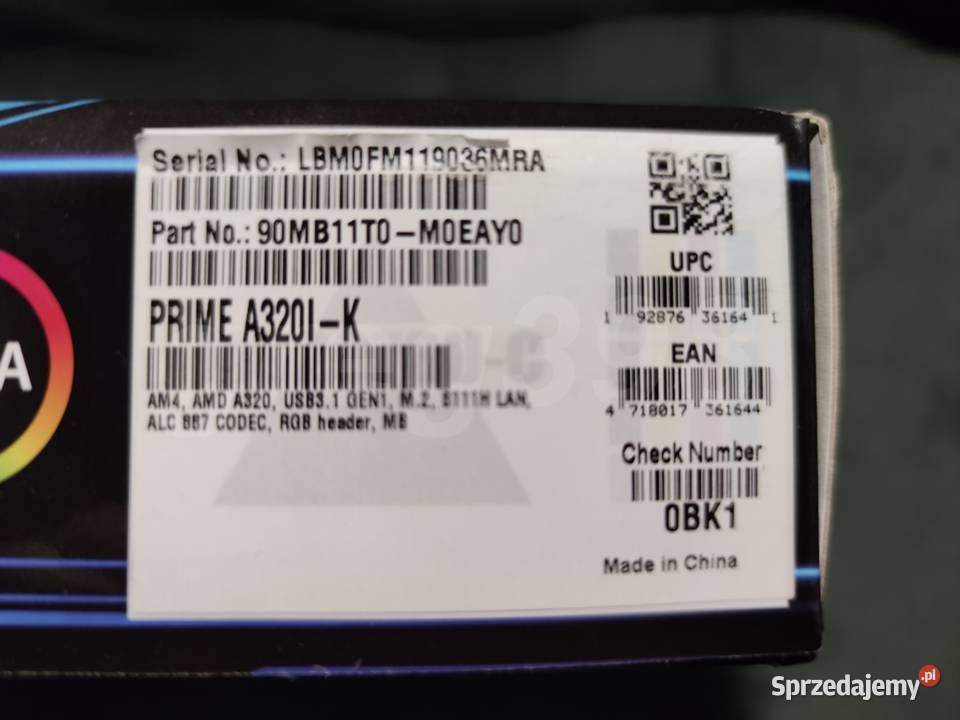 ASUS Prime A320 IK AM4 mITX nowa komplet Białystok