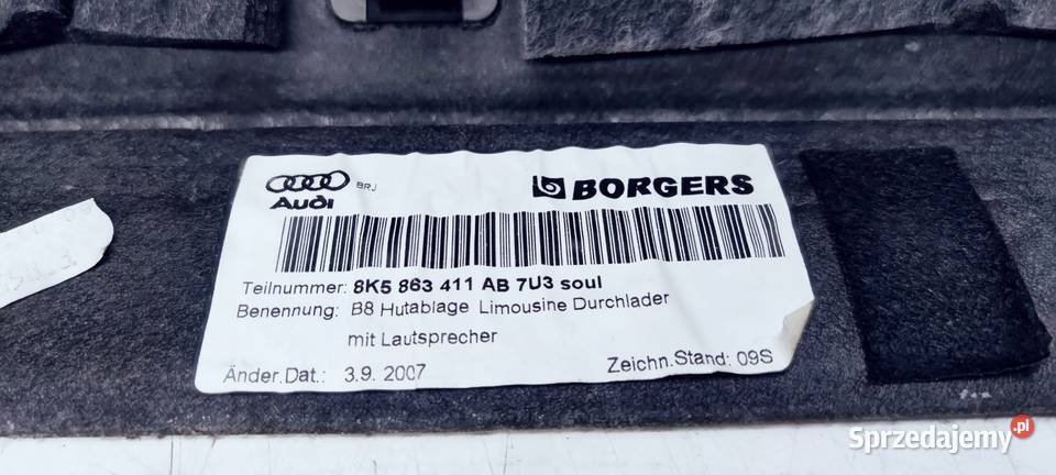 PÓŁKA TYLNA TYŁ AUDI A4 B8 SEDAN 8K5863411AB Półki tylne