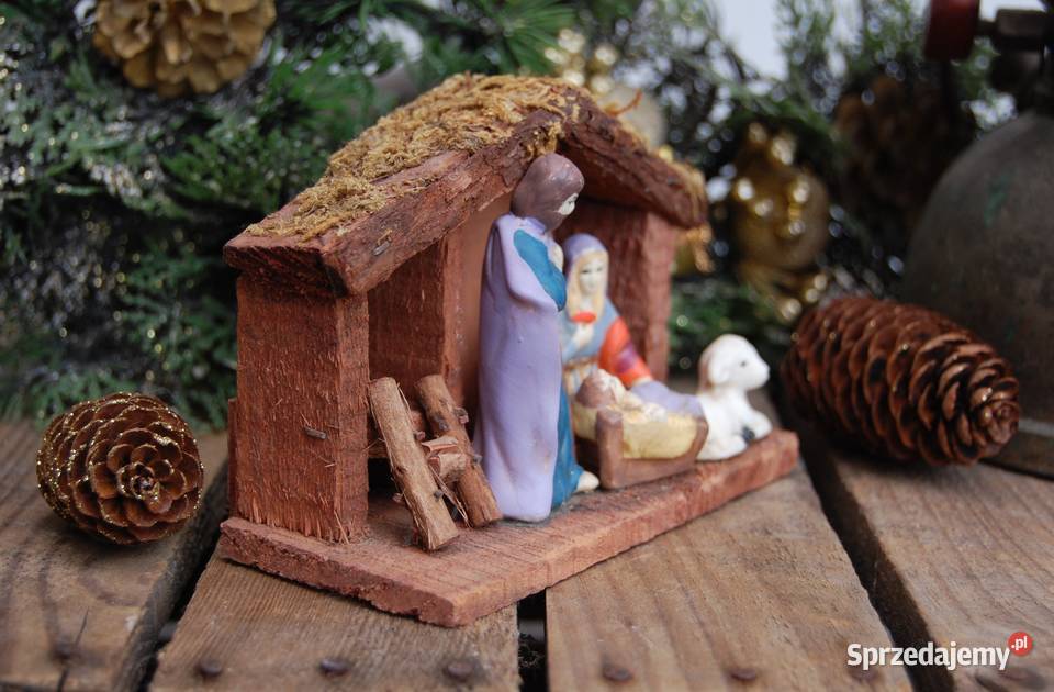 Szopka vintage Święta Rodzina drewniana stajenka Lublin