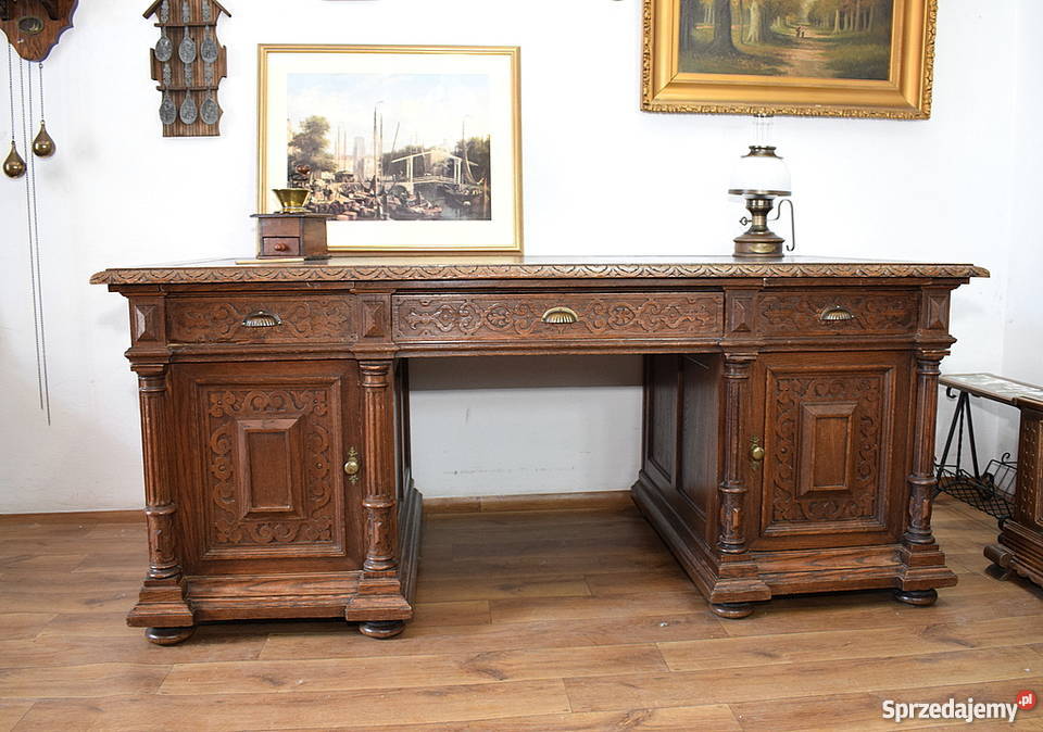 DUŻE STARE DĘBOWE BIURKO 190X96 POMOCNICZE BLATY Świdnica