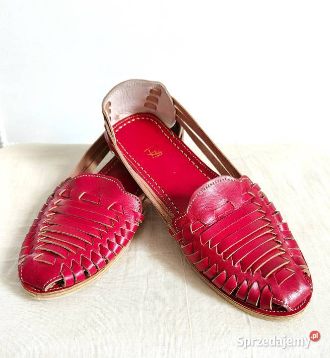 Czerwone skórzane buty sandały retro paski 40 Moda i Styl Szczecin