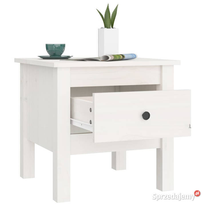 Stolik boczny biały 40x40x39 lite drewno sosnowe