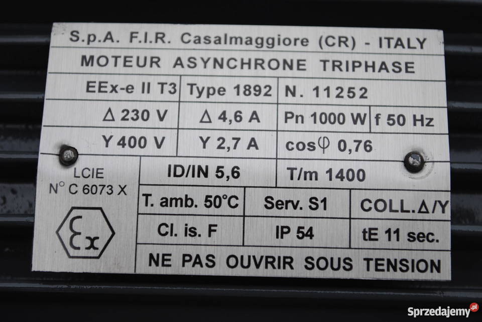 Silnik elektryczny 1kw 1400obrmin wersja Ex Kargowa