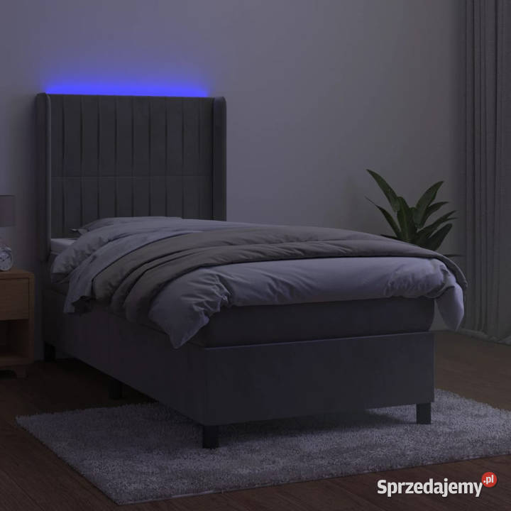 Łóżko kontynentalne z materacem i LED szare 128cm mazowieckie Warszawa