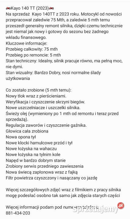 Kayo 140tt 5km podkarpackie