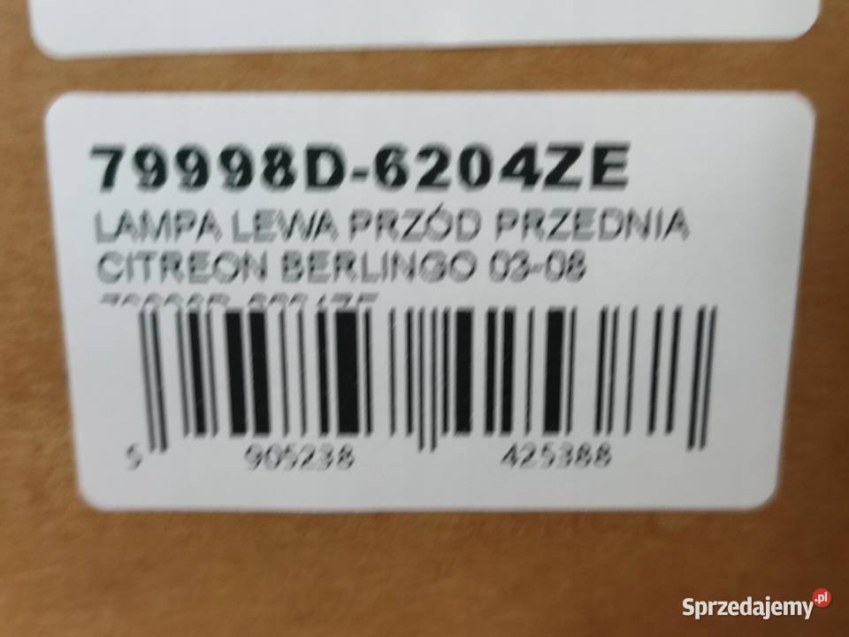 LAMPA LEWY PRZÓD CITROEN BERLINGO MF GJK GFK lubelskie