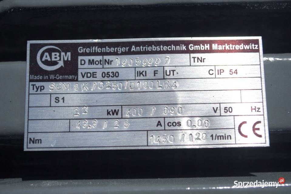 Motoreduktor 22kw 128obrmin ABM Kargowa sprzedam
